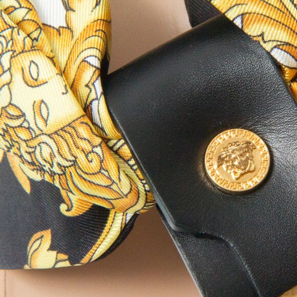 NIB Versace Medusa Ankle Wrap Silk Sash Barocco Sandals Flats Black & Gold, 37 - Picture 4 of 16